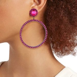 KATE SPADE Glitzville Gunmetal Tone & Glass Door Knocker Hoop Earrings